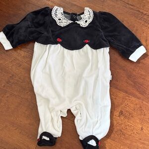 Vintage Little Me Black & White Kids One Piece with Lace Collar